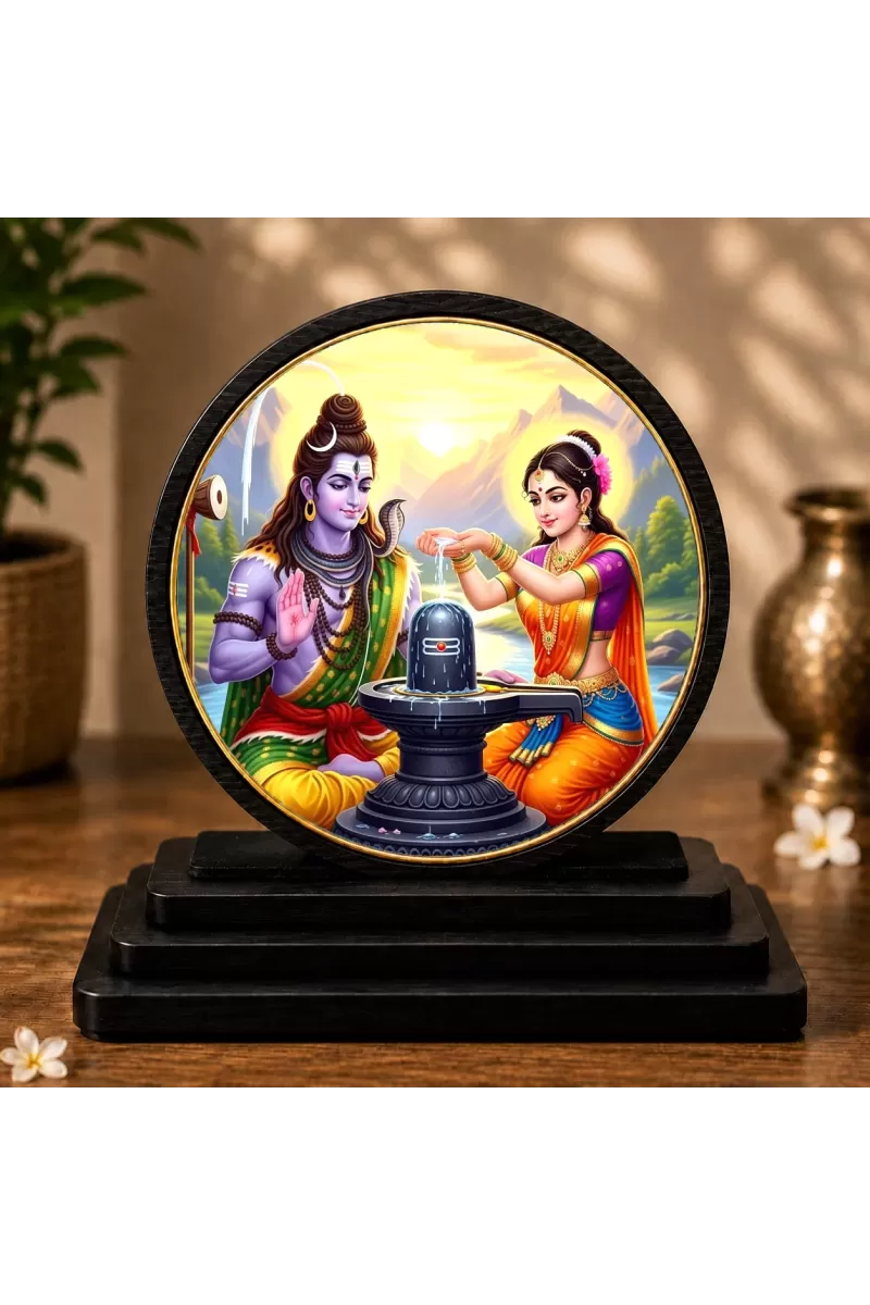 Premium Wooden Lord Shiva And Parvati Showpiece For Car Dashboard & Office Table | 4 X 4.5 Inch Sublimation Printed Decorative Stand | 4 Mm MDF | Home Decor | Made In India (F33339)