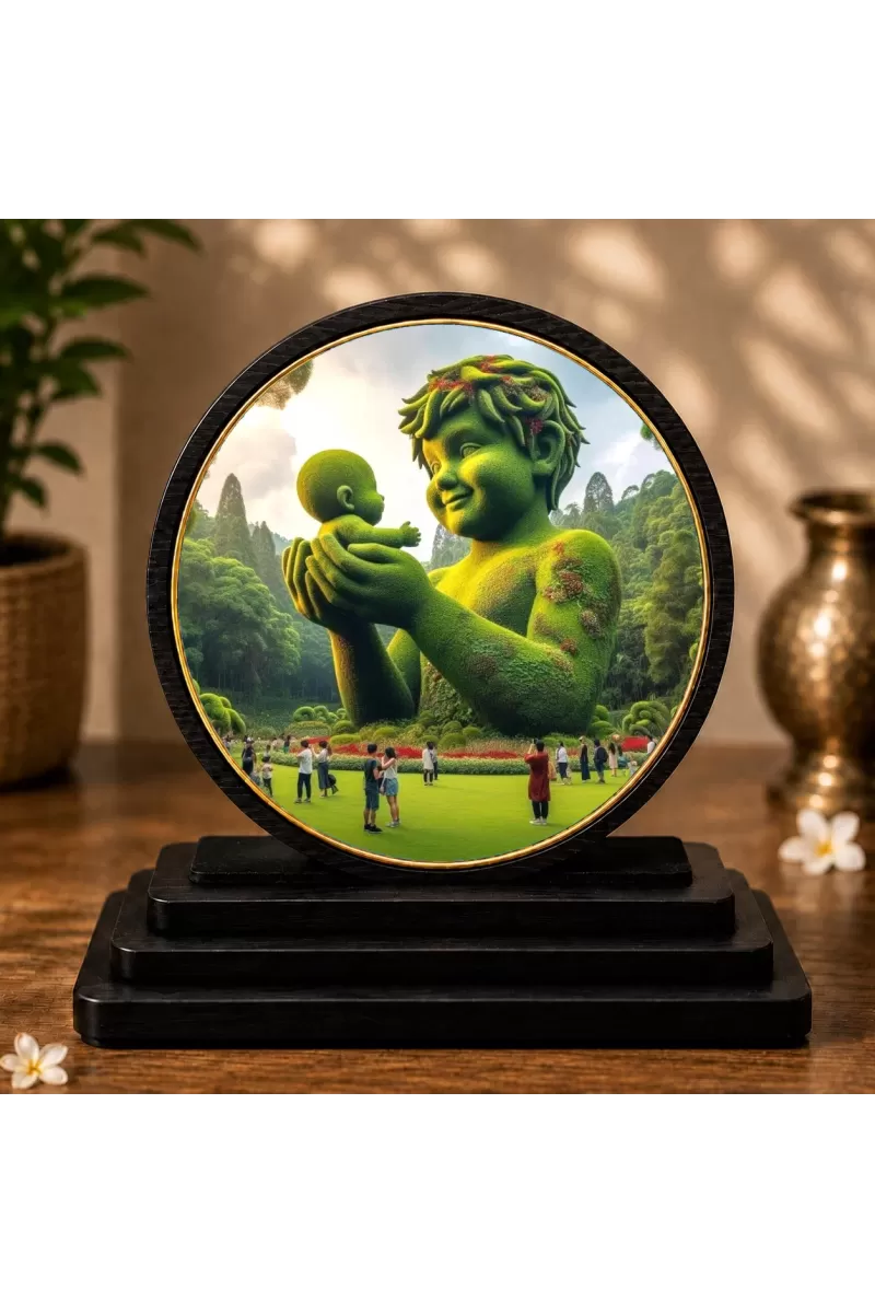 Premium Wooden Nature Boy Showpiece For Car Dashboard & Office Table | 4 X 4.5 Inch Sublimation Printed Decorative Stand | 4 Mm MDF | Home Decor | Made In India (F33341)