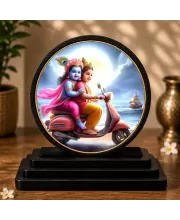 Premium Wooden Radha Krishna Showpiece For Car Dashboard & Office Table | 4 X 4.5 Inch Sublimation Printed Decorative Stand | 4 Mm MDF | Home Decor | Made In India (F33342)