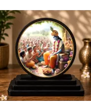 Premium Wooden Shri Krishna Showpiece For Car Dashboard & Office Table | 4 X 4.5 Inch Sublimation Printed Decorative Stand | 4 Mm MDF | Home Decor | Made In India (F33344)