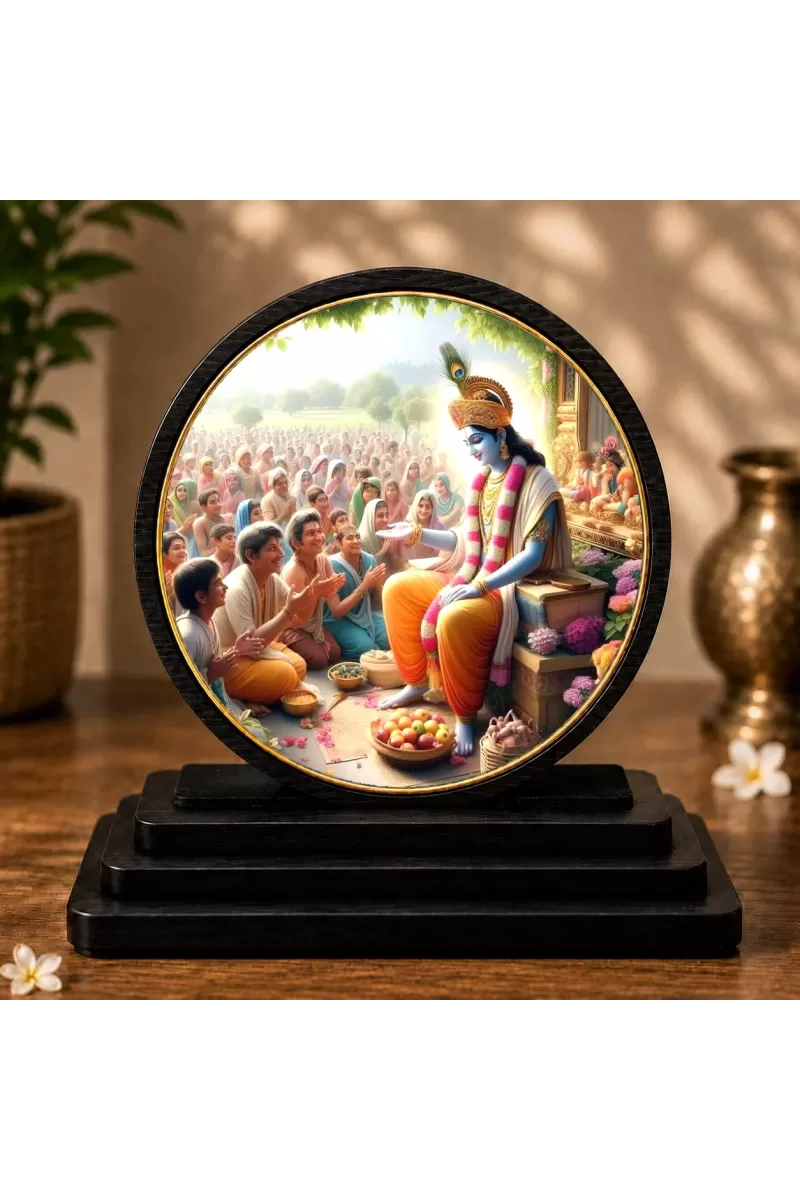 Premium Wooden Shri Krishna Showpiece For Car Dashboard & Office Table | 4 X 4.5 Inch Sublimation Printed Decorative Stand | 4 Mm MDF | Home Decor | Made In India (F33344)