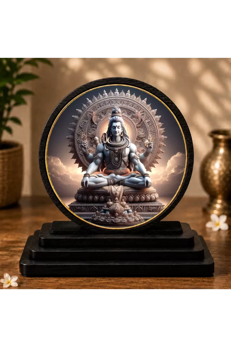 Premium Wooden  Lord Shiva Showpiece For Car Dashboard & Office Table | 4 X 4.5 Inch Sublimation Printed Decorative Stand | 4 Mm MDF | Home Decor | Made In India (F33346)