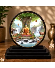 Premium Wooden Gautam Buddha Showpiece For Car Dashboard & Office Table | 4 X 4.5 Inch Sublimation Printed Decorative Stand | 4 Mm MDF | Home Decor | Made In India (F33347)