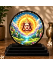 Premium Wooden  Lord Surya Dev Showpiece For Car Dashboard & Office Table | 4 X 4.5 Inch Sublimation Printed Decorative Stand | 4 Mm MDF | Home Decor | Made In India (F33348)