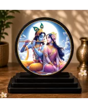 Premium Wooden Radha Krishna Showpiece For Car Dashboard & Office Table | 4 X 4.5 Inch Sublimation Printed Decorative Stand | 4 Mm MDF | Home Decor | Made In India (F33349)