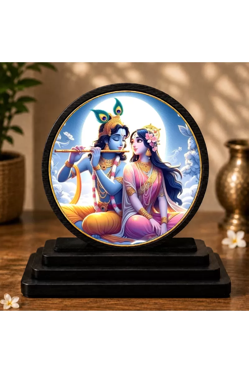 Premium Wooden Radha Krishna Showpiece For Car Dashboard & Office Table | 4 X 4.5 Inch Sublimation Printed Decorative Stand | 4 Mm MDF | Home Decor | Made In India (F33349)