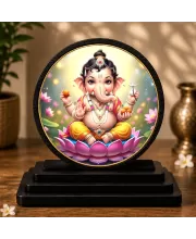 Premium Wooden  Lord Ganesha  Showpiece For Car Dashboard & Office Table | 4 X 4.5 Inch Sublimation Printed Decorative Stand | 4 Mm MDF | Home Decor | Made In India (F33355)