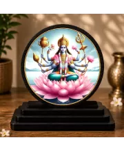 Premium Wooden Lord Vishnu Showpiece For Car Dashboard & Office Table | 4 X 4.5 Inch Sublimation Printed Decorative Stand | 4 Mm MDF | Home Decor | Made In India (F33357)
