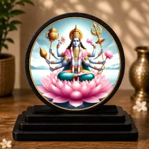 Premium Wooden Lord Vishnu Showpiece For Car Dashboard & Office Table | 4 X 4.5 Inch Sublimation Printed Decorative Stand | 4 Mm MDF | Home Decor | Made In India (F33357)