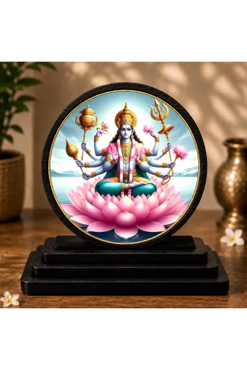 Premium Wooden Lord Vishnu Showpiece For Car Dashboard & Office Table | 4 X 4.5 Inch Sublimation Printed Decorative Stand | 4 Mm MDF | Home Decor | Made In India (F33357)