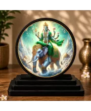 Premium Wooden  Lord Indra Devendra  Showpiece For Car Dashboard & Office Table | 4 X 4.5 Inch Sublimation Printed Decorative Stand | 4 Mm MDF | Home Decor | Made In India (F33358)