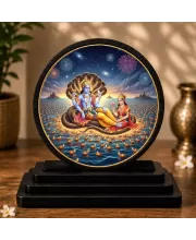 Premium Wooden  Lord Vishnu And Goddess Lakshmi Showpiece For Car Dashboard & Office Table | 4 X 4.5 Inch Sublimation Printed Decorative Stand | 4 Mm MDF | Home Decor | Made In India (F33359)
