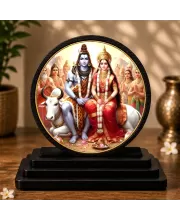 Premium Wooden Lord Shiva And Goddess Parvati Showpiece For Car Dashboard & Office Table | 4 X 4.5 Inch Sublimation Printed Decorative Stand | 4 Mm MDF | Home Decor | Made In India (F33360)