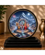 Premium Wooden Shiv Parivar Showpiece For Car Dashboard & Office Table | 4 X 4.5 Inch Sublimation Printed Decorative Stand | 4 Mm MDF | Home Decor | Made In India (F33361)