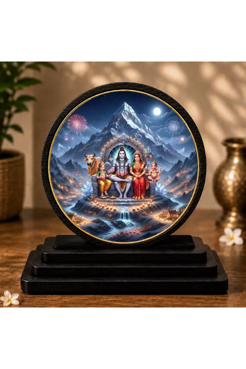 Premium Wooden Shiv Parivar Showpiece For Car Dashboard & Office Table | 4 X 4.5 Inch Sublimation Printed Decorative Stand | 4 Mm MDF | Home Decor | Made In India (F33361)