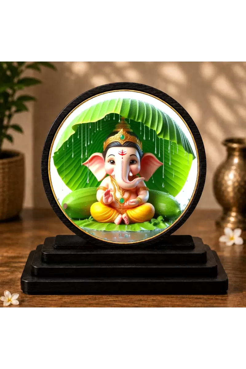 Premium Wooden Lord Ganesha Showpiece For Car Dashboard & Office Table | 4 X 4.5 Inch Sublimation Printed Decorative Stand | 4 Mm MDF | Home Decor | Made In India (F33362)