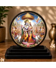 Premium Wooden  Radha Krishna Showpiece For Car Dashboard & Office Table | 4 X 4.5 Inch Sublimation Printed Decorative Stand | 4 Mm MDF | Home Decor | Made In India (F33363)