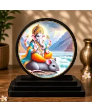 Premium Wooden  Lord Ganesh Showpiece For Car Dashboard & Office Table | 4 X 4.5 Inch Sublimation Printed Decorative Stand | 4 Mm MDF | Home Decor | Made In India (F33365)