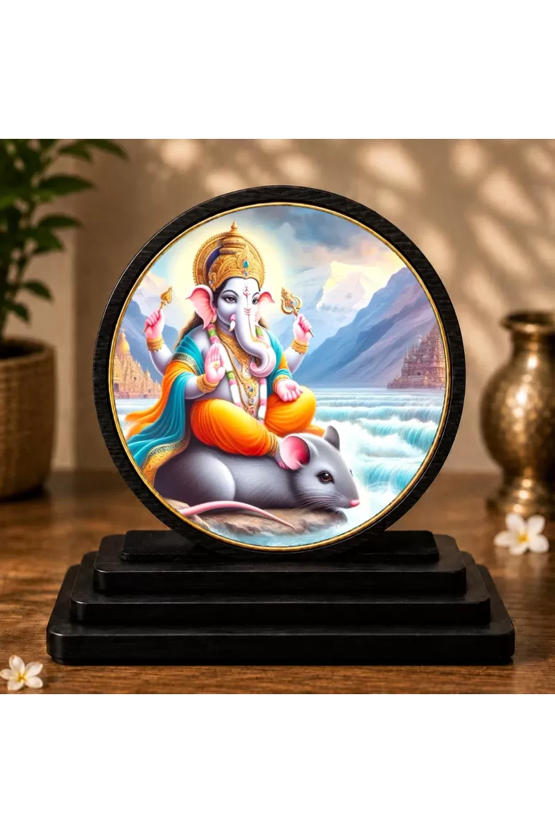 Premium Wooden  Lord Ganesh Showpiece For Car Dashboard & Office Table | 4 X 4.5 Inch Sublimation Printed Decorative Stand | 4 Mm MDF | Home Decor | Made In India (F33365)