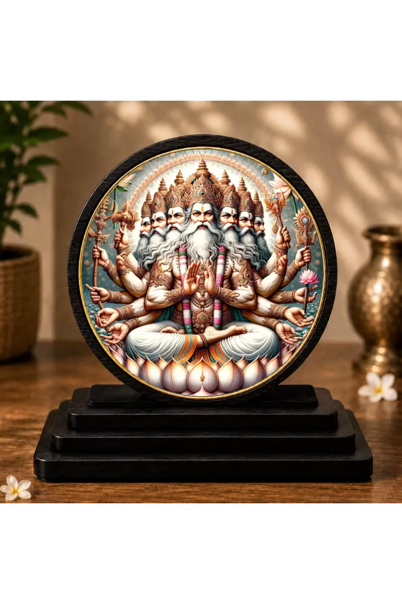 Premium Wooden Lord Brahma Showpiece For Car Dashboard & Office Table | 4 X 4.5 Inch Sublimation Printed Decorative Stand | 4 Mm MDF | Home Decor | Made In India (F33366)