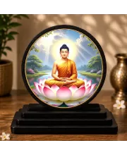 Premium Wooden Gautam Buddha Showpiece For Car Dashboard & Office Table | 4 X 4.5 Inch Sublimation Printed Decorative Stand | 4 Mm MDF | Home Decor | Made In India (F33367)