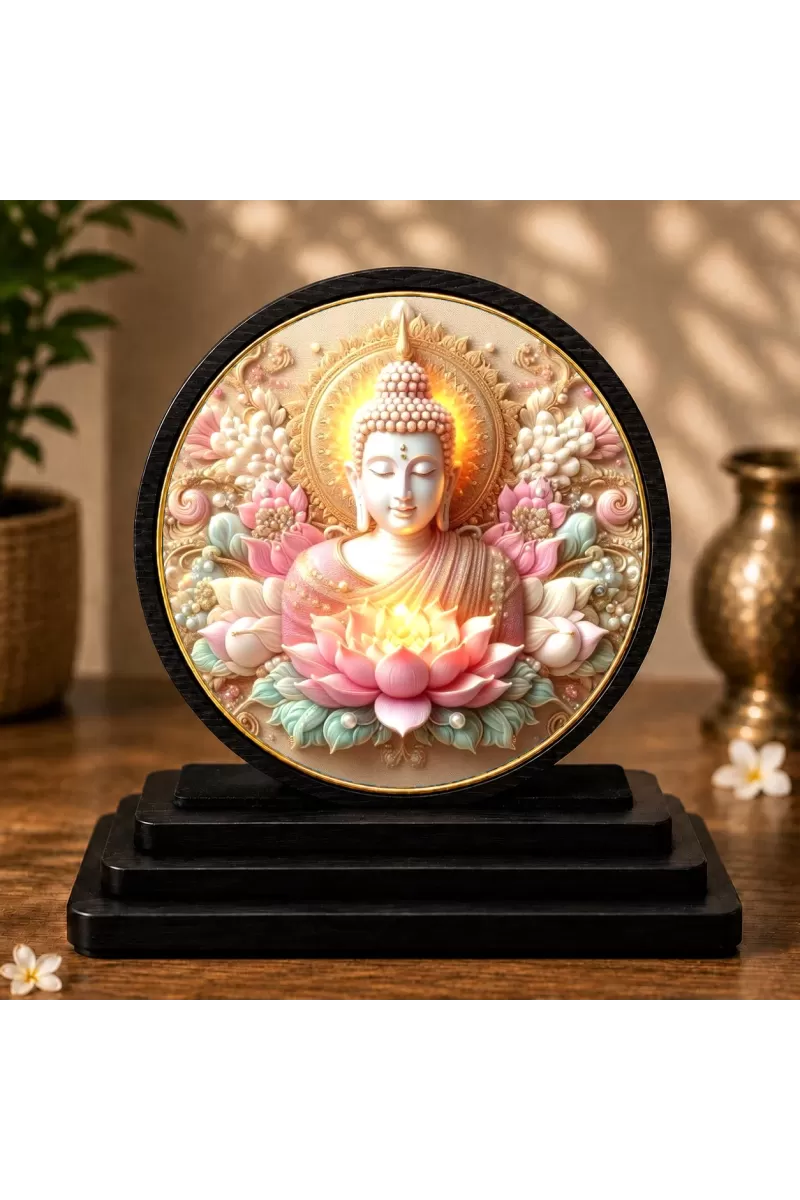 Premium Wooden Gautam Buddha Showpiece For Car Dashboard & Office Table | 4 X 4.5 Inch Sublimation Printed Decorative Stand | 4 Mm MDF | Home Decor | Made In India (F33368)