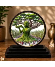 Premium Wooden Green Artwork Showpiece For Car Dashboard & Office Table | 4 X 4.5 Inch Sublimation Printed Decorative Stand | 4 Mm MDF | Home Decor | Made In India (F33369)