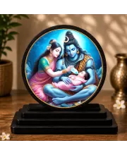 Premium Wooden  Shiva Family Showpiece For Car Dashboard & Office Table | 4 X 4.5 Inch Sublimation Printed Decorative Stand | 4 Mm MDF | Home Decor | Made In India (F33370)