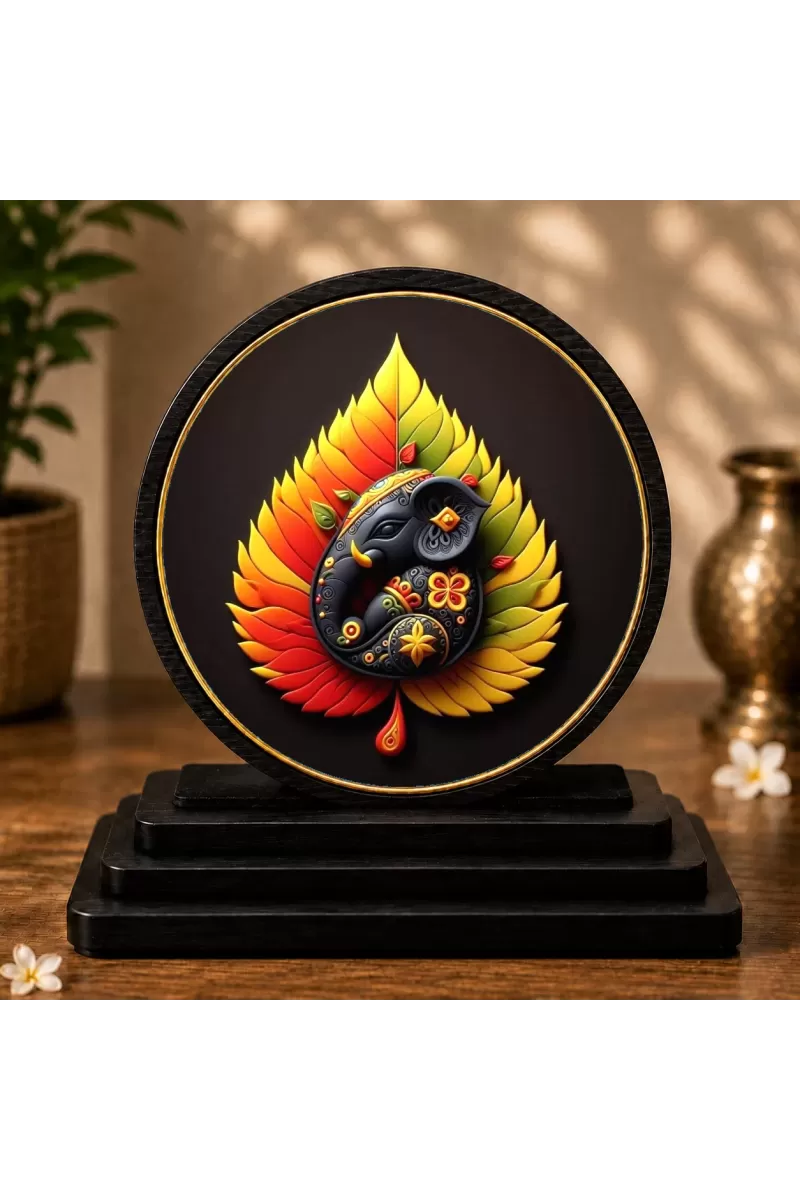 Premium Wooden Lord Ganesha Showpiece For Car Dashboard & Office Table | 4 X 4.5 Inch Sublimation Printed Decorative Stand | 4 Mm MDF | Home Decor | Made In India (F33373)