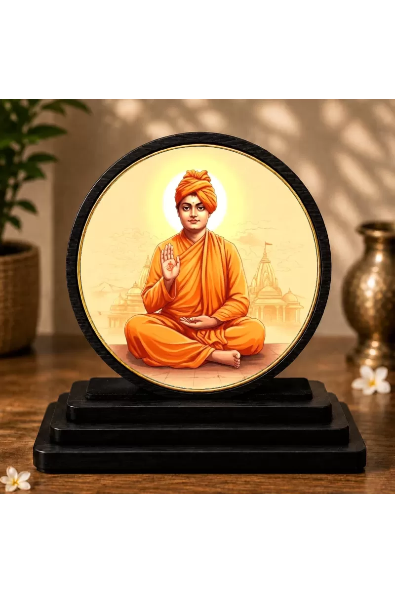 Premium Wooden  Swami Vivekananda Showpiece For Car Dashboard & Office Table | 4 X 4.5 Inch Sublimation Printed Decorative Stand | 4 Mm MDF | Home Decor | Made In India (F33374)