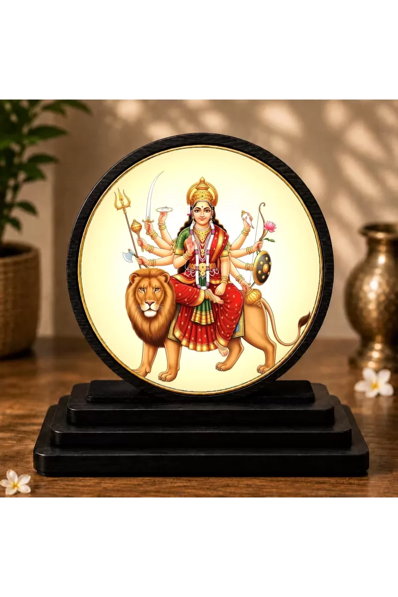 Premium Wooden Goddess Durga Showpiece For Car Dashboard & Office Table | 4 X 4.5 Inch Sublimation Printed Decorative Stand | 4 Mm MDF | Home Decor | Made In India (F33376)