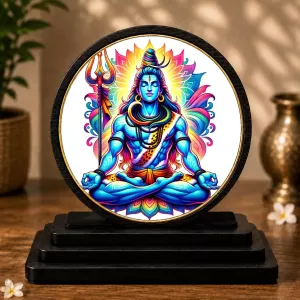 Premium Wooden  Lord Shiva Showpiece For Car Dashboard & Office Table | 4 X 4.5 Inch Sublimation Printed Decorative Stand | 4 Mm MDF | Home Decor | Made In India (F33377)