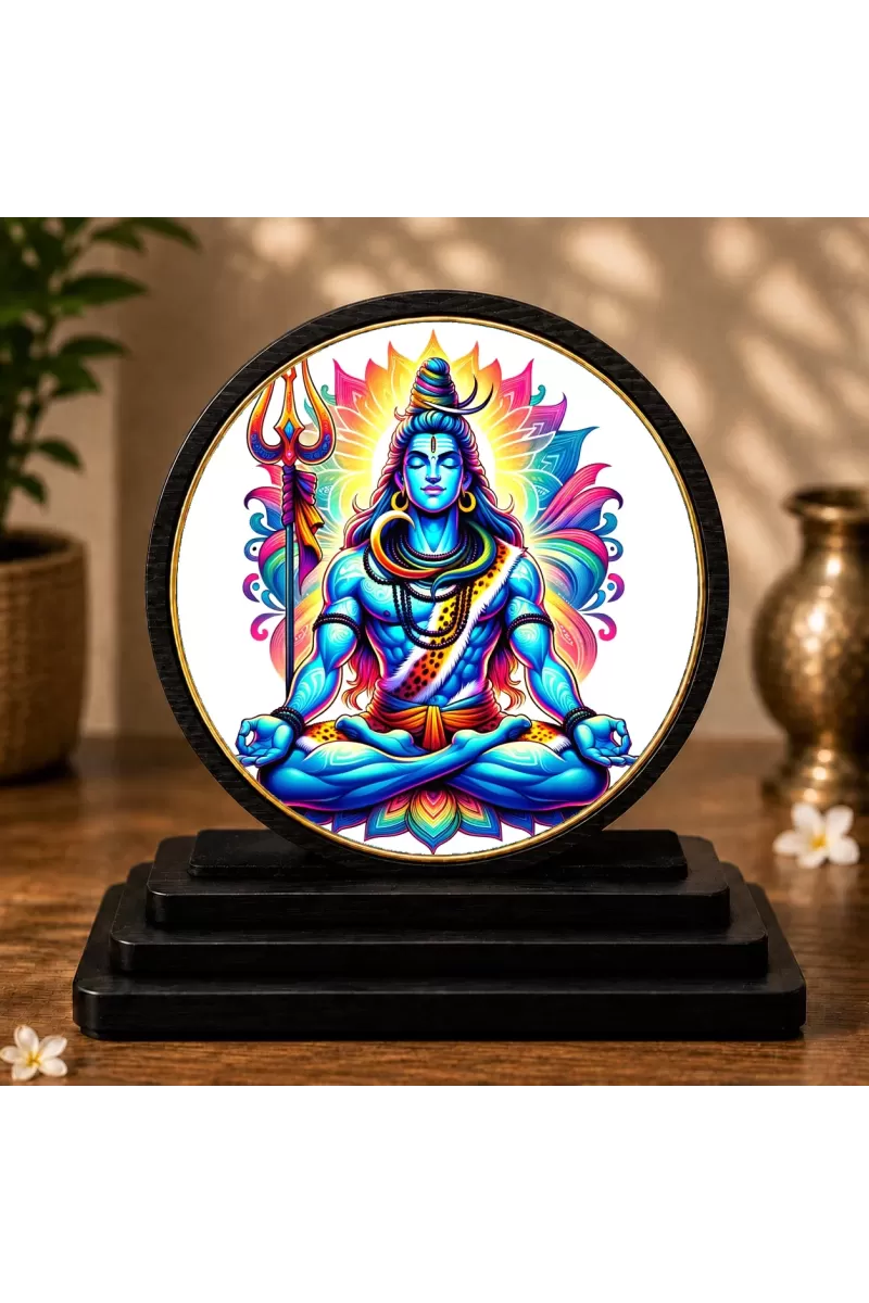 Premium Wooden  Lord Shiva Showpiece For Car Dashboard & Office Table | 4 X 4.5 Inch Sublimation Printed Decorative Stand | 4 Mm MDF | Home Decor | Made In India (F33377)