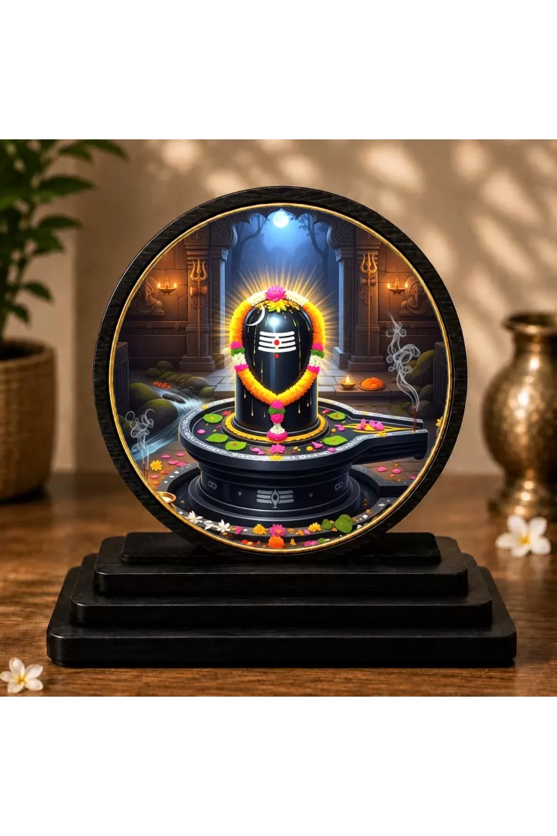 Premium Wooden  Shivling Showpiece For Car Dashboard & Office Table | 4 X 4.5 Inch Sublimation Printed Decorative Stand | 4 Mm MDF | Home Decor | Made In India (F33379)