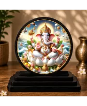 Premium Wooden Lord Ganeha Showpiece For Car Dashboard & Office Table | 4 X 4.5 Inch Sublimation Printed Decorative Stand | 4 Mm MDF | Home Decor | Made In India (F33380)