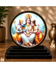 Premium Wooden Durga Mata, Ganesha, Kartika Showpiece For Car Dashboard & Office Table | 4 X 4.5 Inch Sublimation Printed Decorative Stand | 4 Mm MDF | Home Decor | Made In India (F33382)