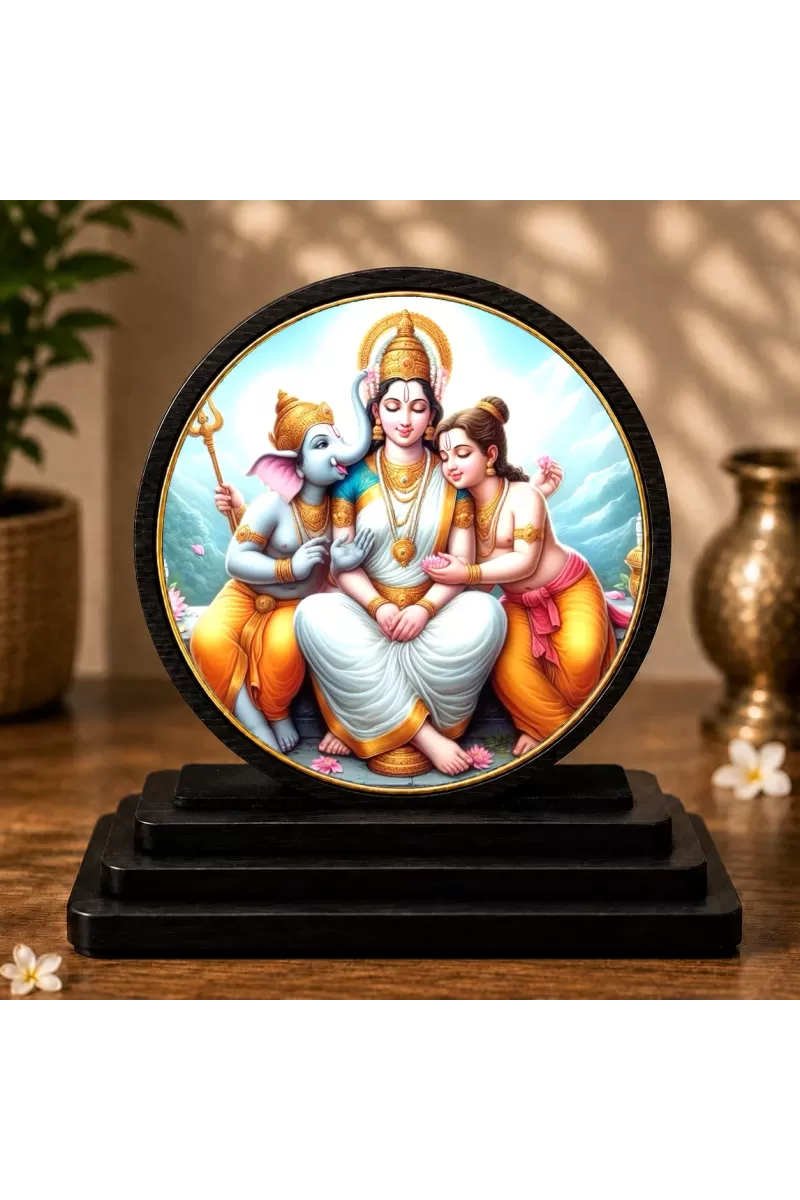 Premium Wooden Durga Mata, Ganesha, Kartika Showpiece For Car Dashboard & Office Table | 4 X 4.5 Inch Sublimation Printed Decorative Stand | 4 Mm MDF | Home Decor | Made In India (F33382)