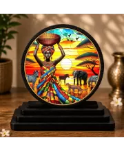 Premium Wooden African Tribal Art Showpiece For Car Dashboard & Office Table | 4 X 4.5 Inch Sublimation Printed Decorative Stand | 4 Mm MDF | Home Decor | Made In India (F33383)