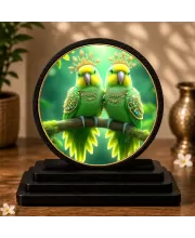 Premium Wooden Parrot Pair Showpiece For Car Dashboard & Office Table | 4 X 4.5 Inch Sublimation Printed Decorative Stand | 4 Mm MDF | Home Decor | Made In India (F33384)