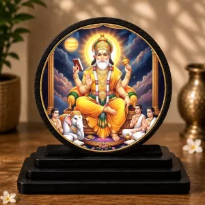 Premium Wooden Lord Vishwakarma Showpiece For Car Dashboard & Office Table | 4 X 4.5 Inch Sublimation Printed Decorative Stand | 4 Mm MDF | Home Decor | Made In India (F33385) Premium Wooden Lord Vishwakarma Showpiece For Car Dashboard & Office Table | 4 X 4.5 Inch Sublimation Printed Decorative Stand | 4 Mm MDF | Home Decor | Made In India (F33385)