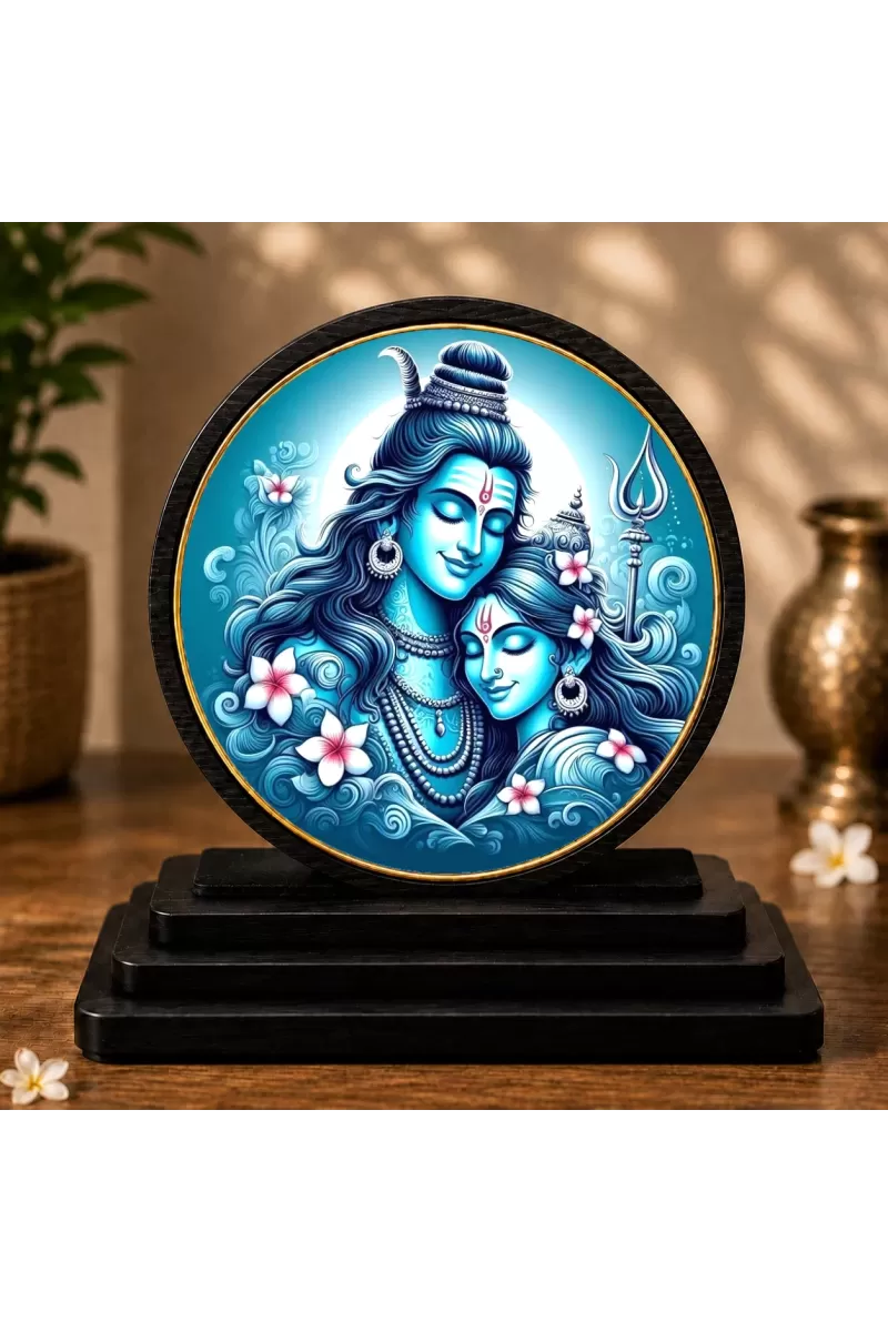 Premium Wooden Lord Shiva And Parvati Showpiece For Car Dashboard & Office Table | 4 X 4.5 Inch Sublimation Printed Decorative Stand | 4 Mm MDF | Home Decor | Made In India (F33386)