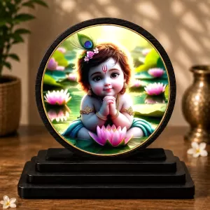 Premium Wooden Bal Krishna Showpiece For Car Dashboard & Office Table | 4 X 4.5 Inch Sublimation Printed Decorative Stand | 4 Mm MDF | Home Decor | Made In India (F33388) Premium Wooden Bal Krishna Showpiece For Car Dashboard & Office Table | 4 X 4.5 Inch Sublimation Printed Decorative Stand | 4 Mm MDF | Home Decor | Made In India (F33388)