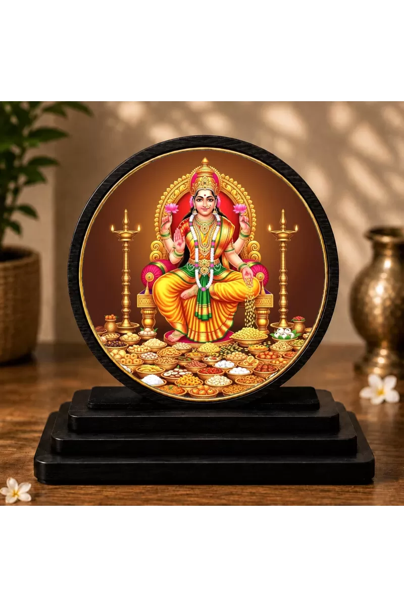Premium Wooden  Goddess Lakshmi Showpiece For Car Dashboard & Office Table | 4 X 4.5 Inch Sublimation Printed Decorative Stand | 4 Mm MDF | Home Decor | Made In India (F33389)