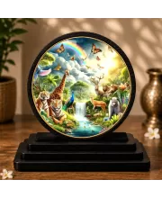 Premium Wooden Wonderful Animals With A Wildlife Scene Showpiece For Car Dashboard & Office Table | 4 X 4.5 Inch Sublimation Printed Decorative Stand | 4 Mm MDF | Home Decor | Made In India (F33390)