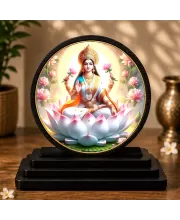 Premium Wooden Goddess Laxmi Showpiece For Car Dashboard & Office Table | 4 X 4.5 Inch Sublimation Printed Decorative Stand | 4 Mm MDF | Home Decor | Made In India (F33391)