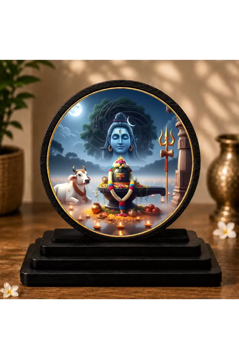 Premium Wooden Lord Shiva Showpiece For Car Dashboard & Office Table | 4 X 4.5 Inch Sublimation Printed Decorative Stand | 4 Mm MDF | Home Decor | Made In India (F33392)