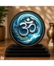 Premium Wooden  Om Symbol Showpiece For Car Dashboard & Office Table | 4 X 4.5 Inch Sublimation Printed Decorative Stand | 4 Mm MDF | Home Decor | Made In India (F33393)
