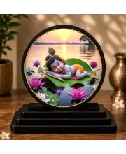 Premium Wooden  Bal Gopal Showpiece For Car Dashboard & Office Table | 4 X 4.5 Inch Sublimation Printed Decorative Stand | 4 Mm MDF | Home Decor | Made In India (F33395)