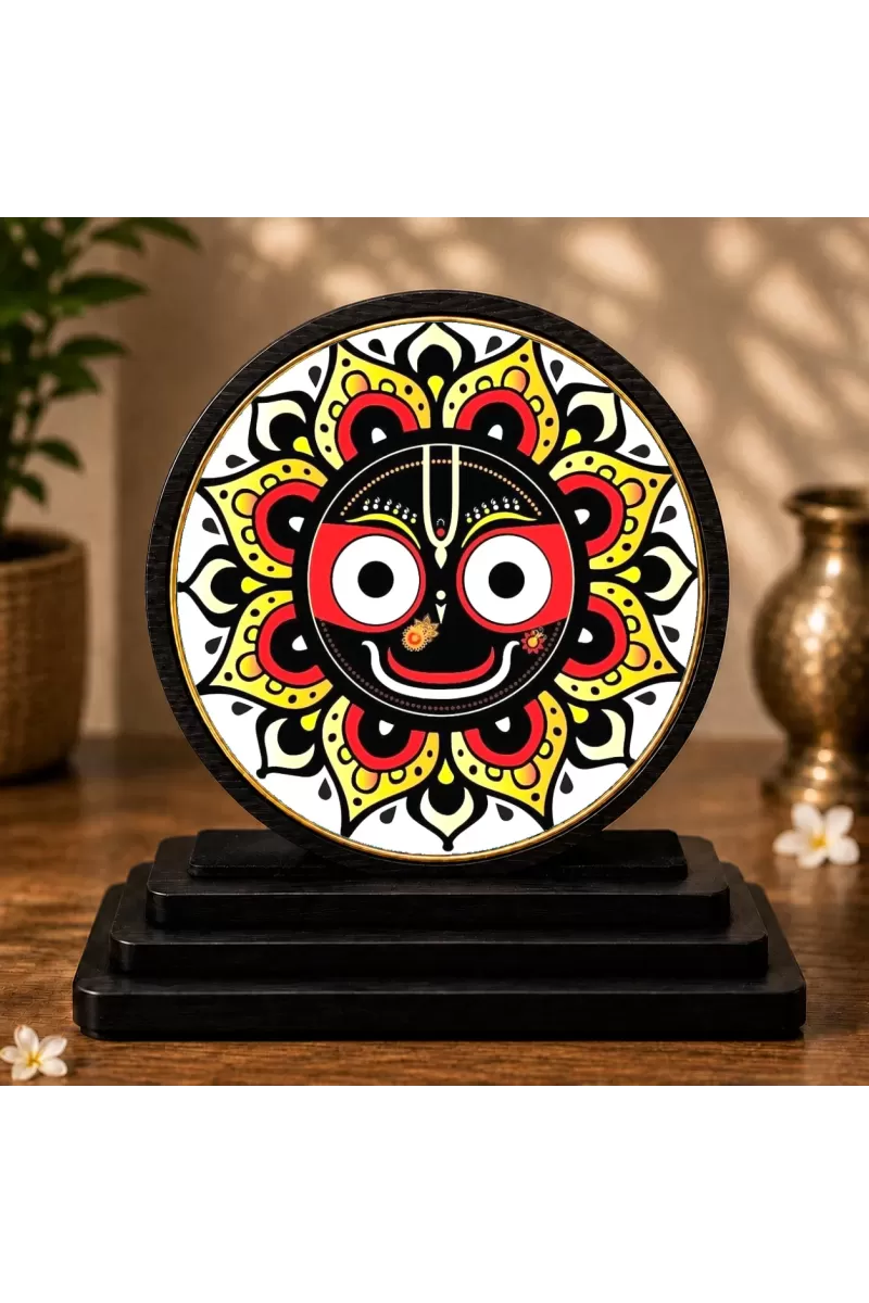 Premium Wooden Lord Jagannath Showpiece For Car Dashboard & Office Table | 4 X 4.5 Inch Sublimation Printed Decorative Stand | 4 Mm MDF | Home Decor | Made In India (F33399)