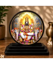 Premium Wooden Svastika Gajalakshmi Tirupati Balaji Showpiece For Car Dashboard & Office Table | 4 X 4.5 Inch Sublimation Printed Decorative Stand | 4 Mm MDF | Home Decor | Made In India (F33400)